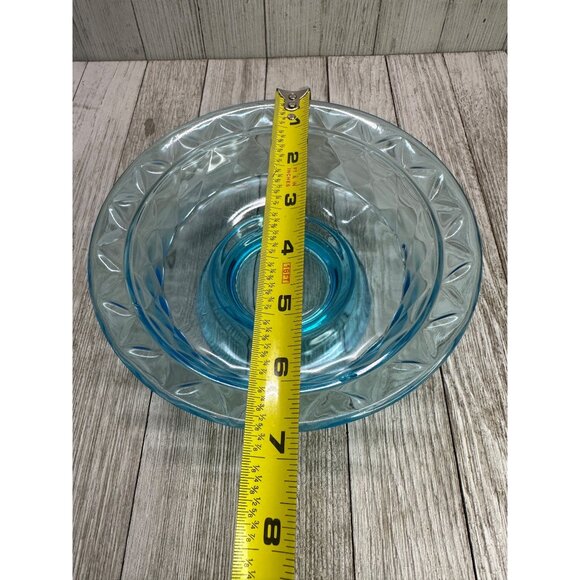 Vintage Early American Pattern Glass Bowl Footed Diamond Quilted Sky Blue 7" DIA - Picture 5 of 8